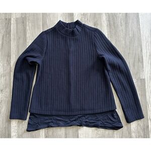 Vera Wang Mock-Layer Mockneck Sweater  Blue Size Petite PM Layer
